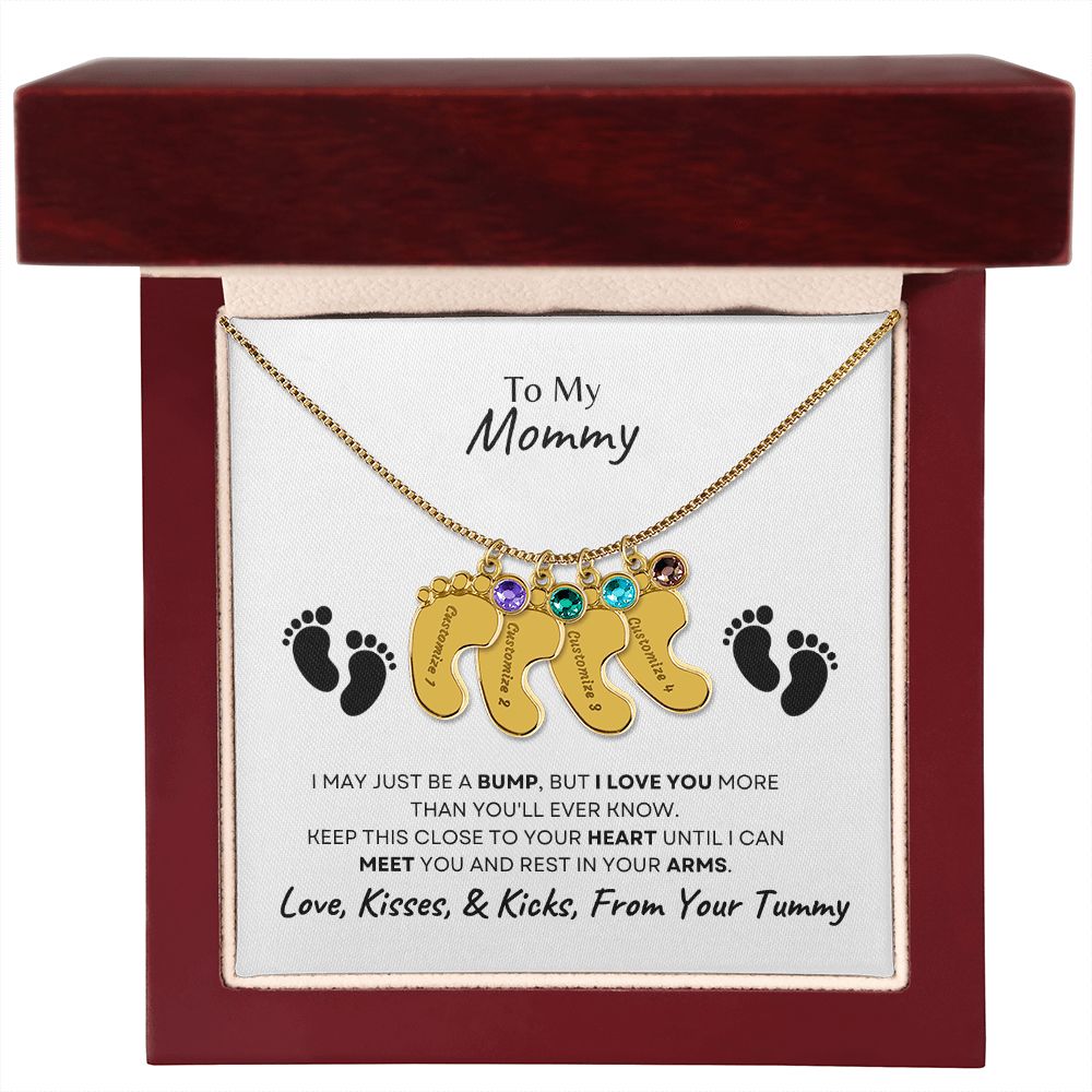 To Mommy Baby Feet Necklace with birthstone