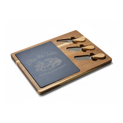 Engraved Charcuterie Board with Cheese Tools – "Sweet Dreams Are Made of Cheese" Slate Serving Set