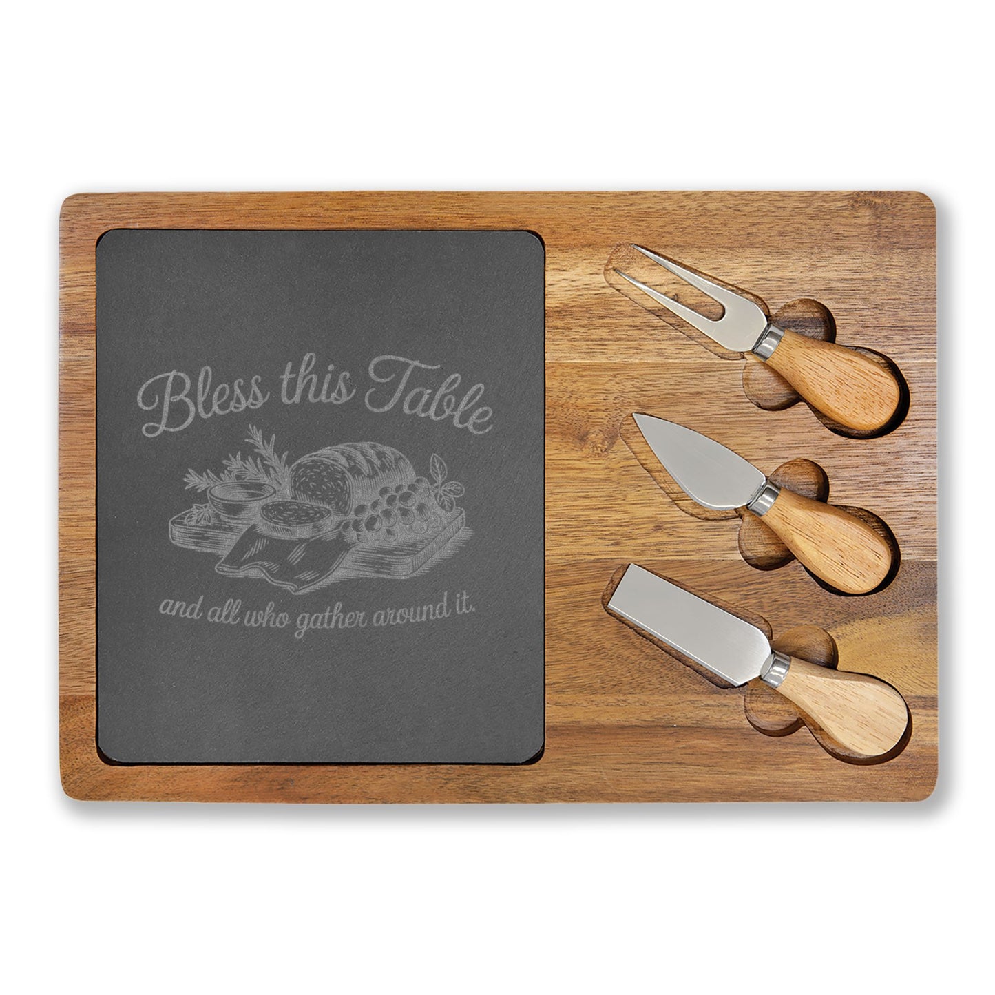 Engraved Charcuterie Board with Cheese Tools – "Sweet Dreams Are Made of Cheese" Slate Serving Set