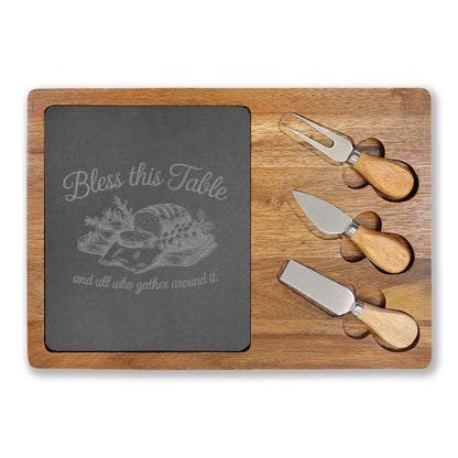 Engraved Charcuterie Board with Cheese Tools – "Sweet Dreams Are Made of Cheese" Slate Serving Set