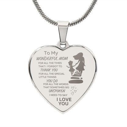 TO MY WONDERFUL MOM Engraved Heart Necklace