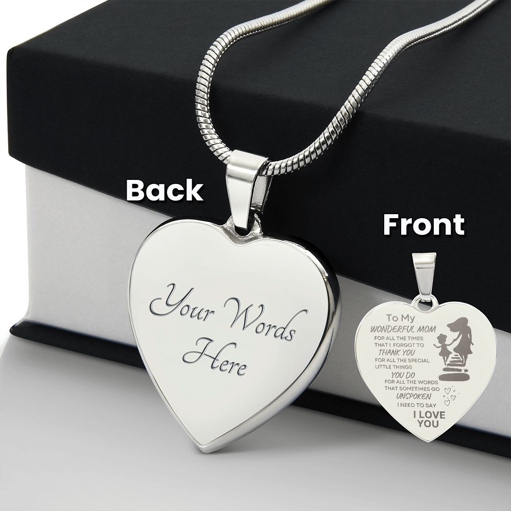 TO MY WONDERFUL MOM Engraved Heart Necklace