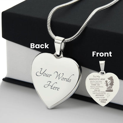 TO MY WONDERFUL MOM Engraved Heart Necklace