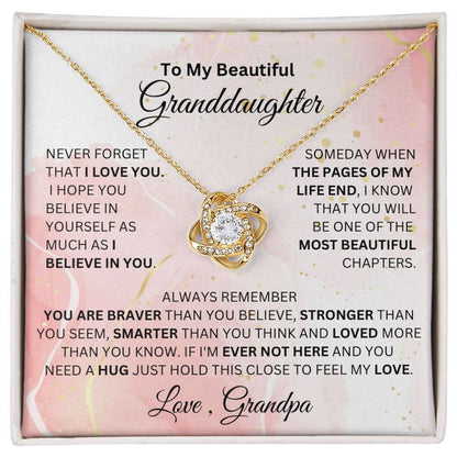 To My Beautiful Granddaughter Love Knot Necklace
