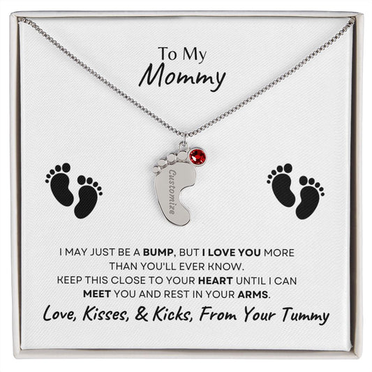 To Mommy Baby Feet Necklace with birthstone