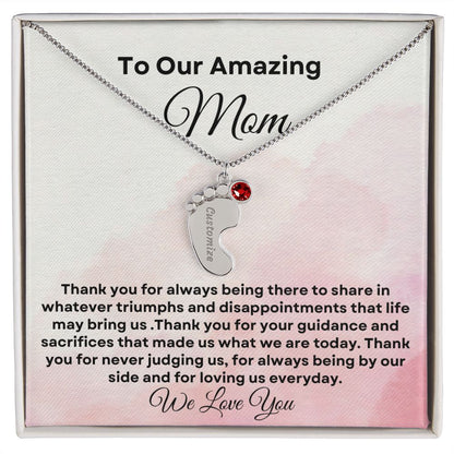 To our Amazing Mom Baby Feet Necklace