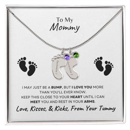 To Mommy Baby Feet Necklace with birthstone