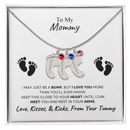 To Mommy Baby Feet Necklace with birthstone