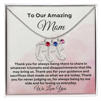 To our Amazing Mom Baby Feet Necklace