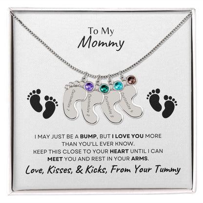 To Mommy Baby Feet Necklace with birthstone