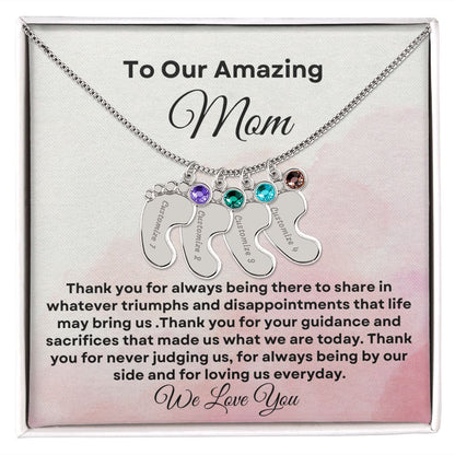 To our Amazing Mom Baby Feet Necklace