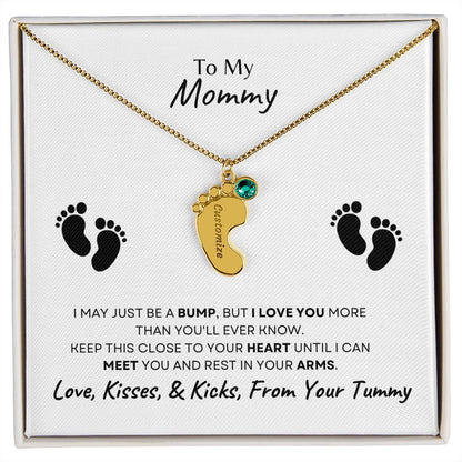 To Mommy Baby Feet Necklace with birthstone