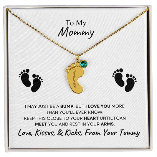 To Mommy Baby Feet Necklace with birthstone