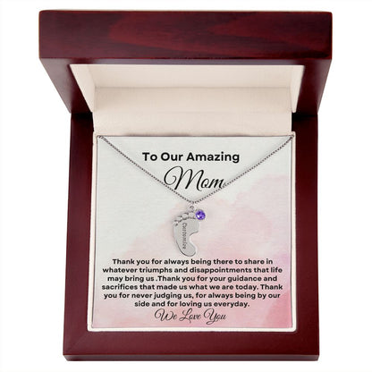 To our Amazing Mom Baby Feet Necklace