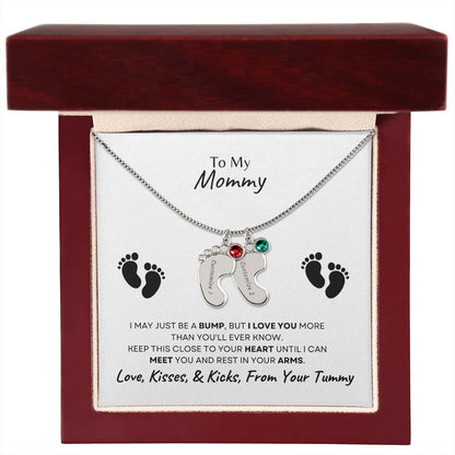 To Mommy Baby Feet Necklace with birthstone