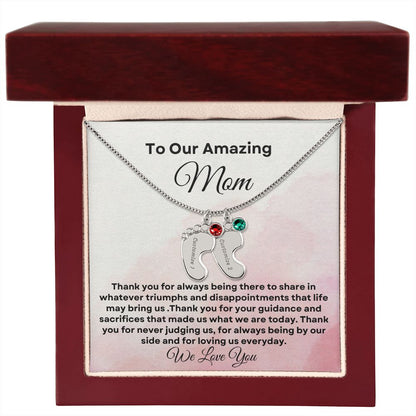 To our Amazing Mom Baby Feet Necklace