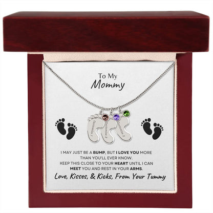 To Mommy Baby Feet Necklace with birthstone