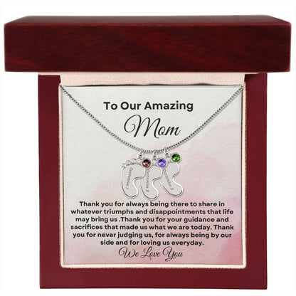 To our Amazing Mom Baby Feet Necklace
