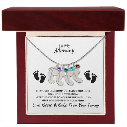 To Mommy Baby Feet Necklace with birthstone
