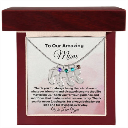 To our Amazing Mom Baby Feet Necklace