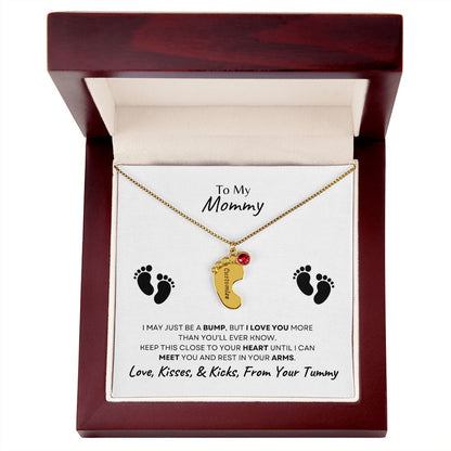 To Mommy Baby Feet Necklace with birthstone