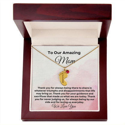 To our Amazing Mom Baby Feet Necklace