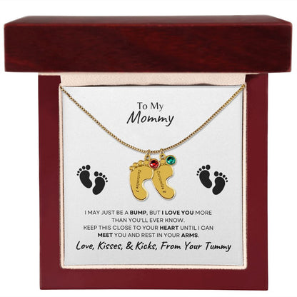 To Mommy Baby Feet Necklace with birthstone