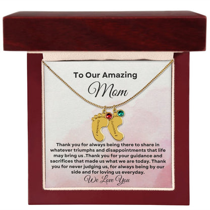 To our Amazing Mom Baby Feet Necklace