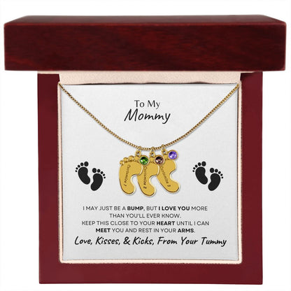 To Mommy Baby Feet Necklace with birthstone