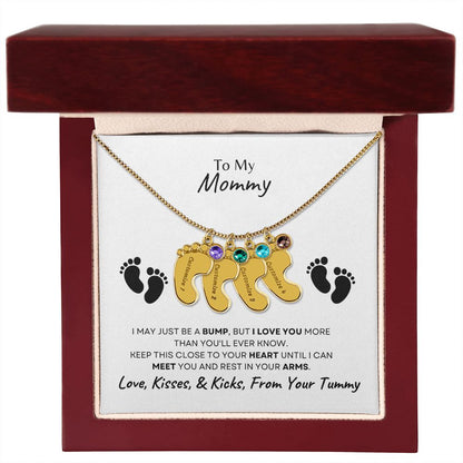 To Mommy Baby Feet Necklace with birthstone