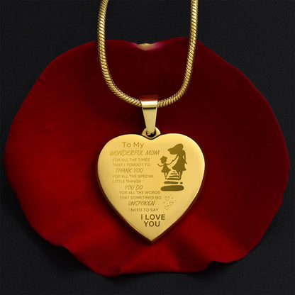TO MY WONDERFUL MOM Engraved Heart Necklace
