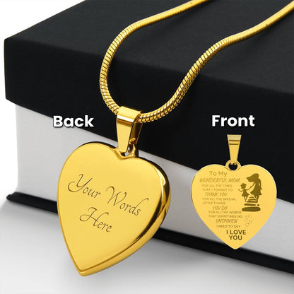 TO MY WONDERFUL MOM Engraved Heart Necklace
