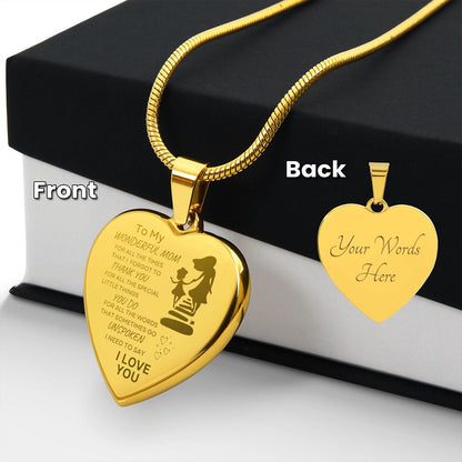 TO MY WONDERFUL MOM Engraved Heart Necklace
